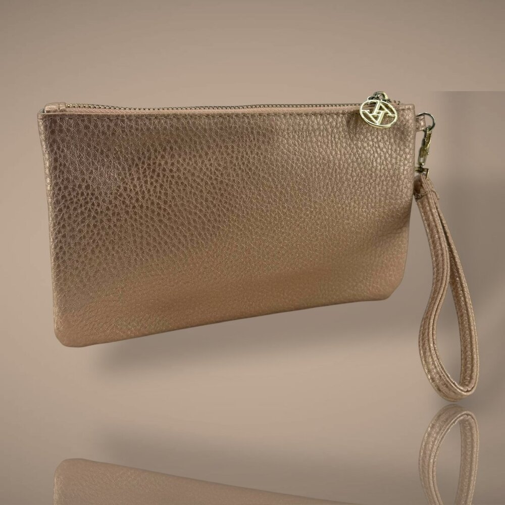 Nude Rose‎ Gold Vegan Leather Convertible Wristlet Pouch